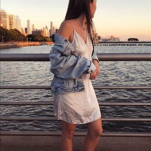 ARITZIA WILFRED SILVER SILK SLIP DRESS